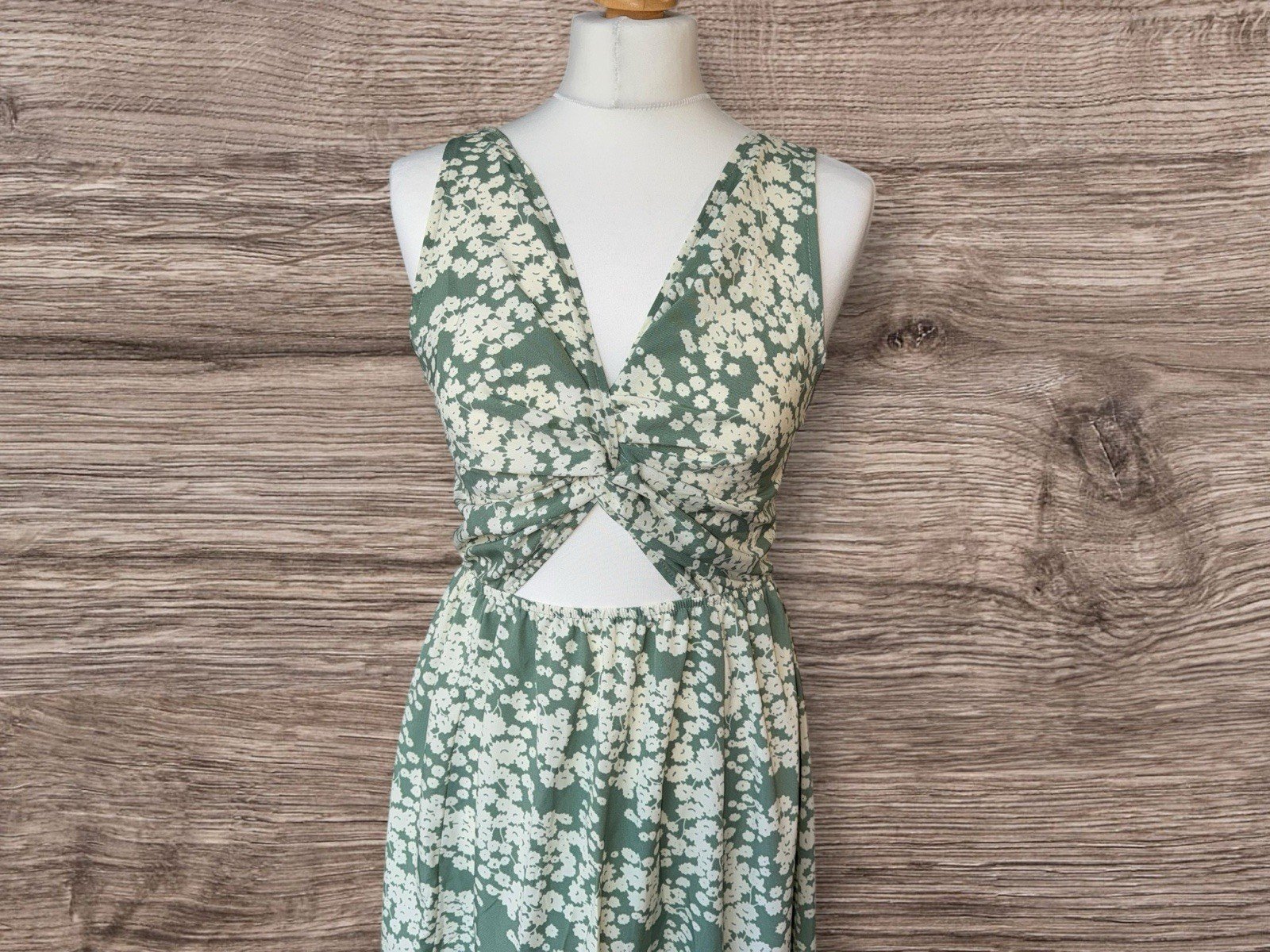 Sage Floral Halter Maxi Dress Front Thigh Splits Size 8