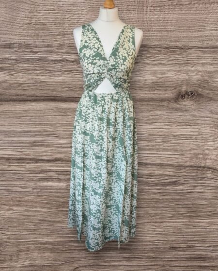 Sage Floral Halter Maxi Dress Front Thigh Splits Size 8