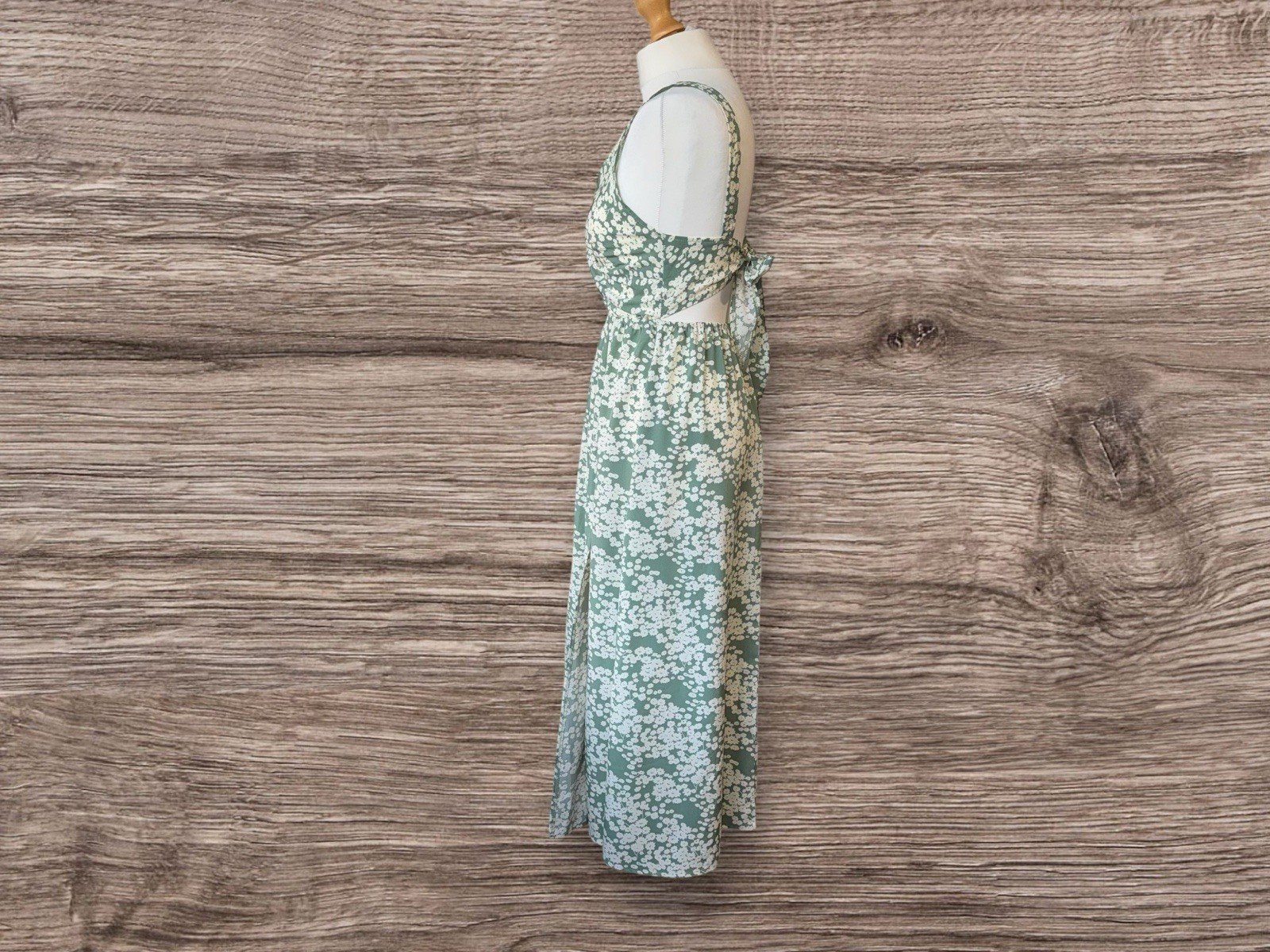 Sage Floral Halter Maxi Dress Front Thigh Splits Size 8