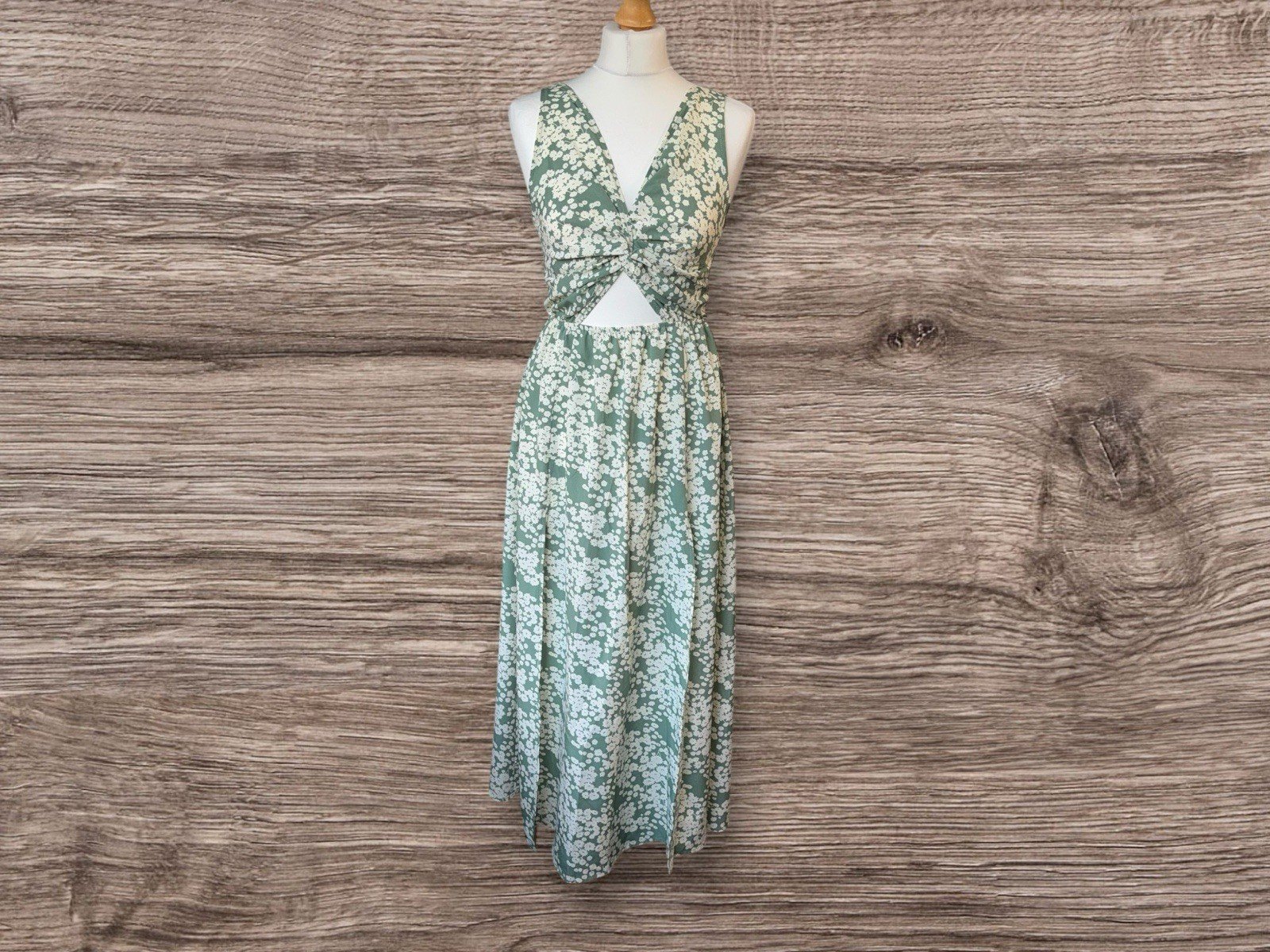Sage Floral Halter Maxi Dress Front Thigh Splits Size 8