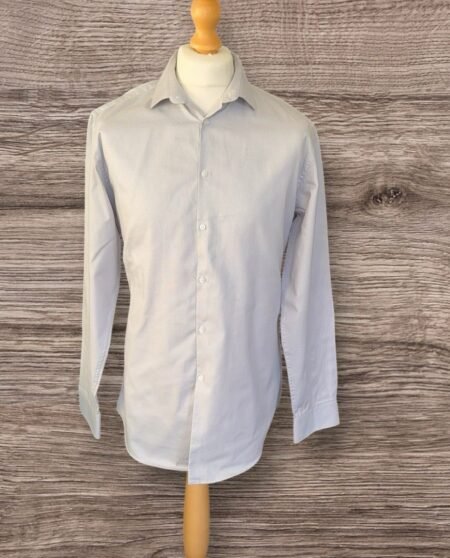 Silver Grey Woven Cotton Regular Fit Shirt Tailored Back Long Sleeve Neck 16.5