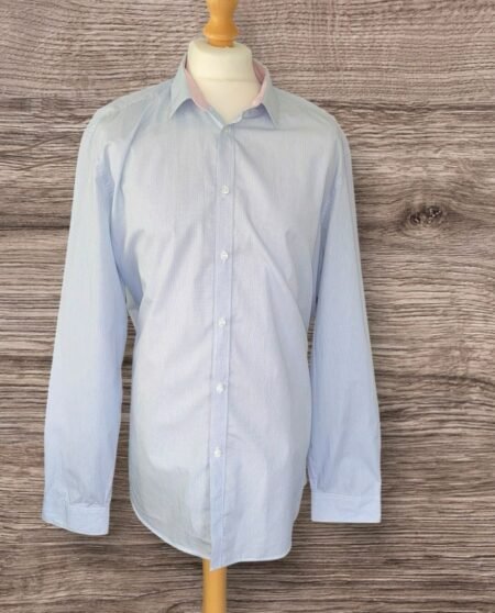 Taylor & Wright White With Fine Blue Check Slim Fit Shirt Neck 18.5in