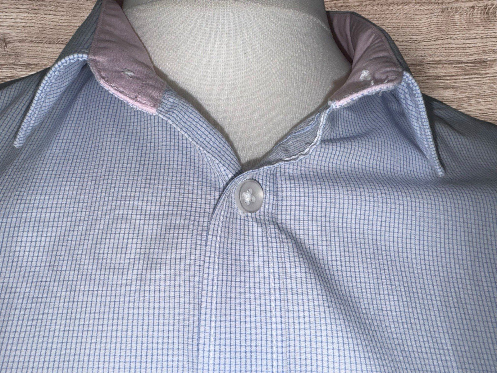 Taylor & Wright White With Fine Blue Check Slim Fit Shirt Neck 18.5in