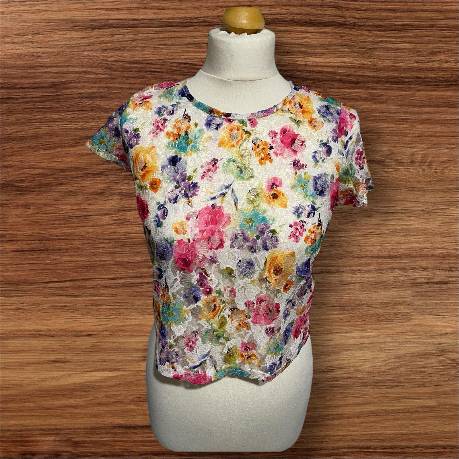 Womens New Look Lacey Floral Short Sleeve Top Size 10