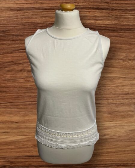 Womens New Look White Top Lace effect Bottom Sleeveless Size 10