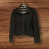 Zara Black Heavily Embossed Blouse Collared Cuffed Button Thru Size S