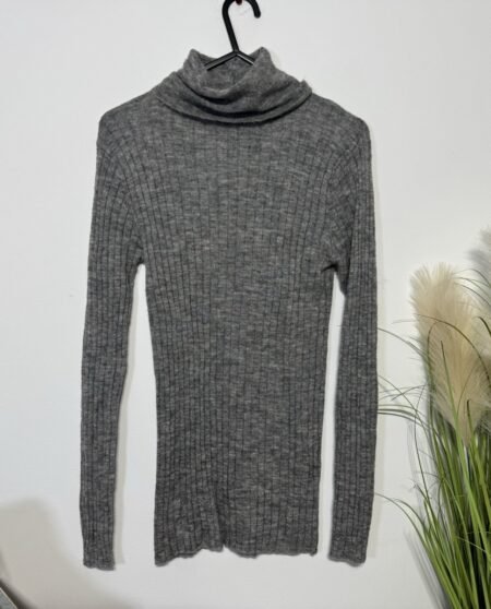 Zara Grey Supersoft Ribbed Turtle Neck Fine Knit Jumper Size 12-14