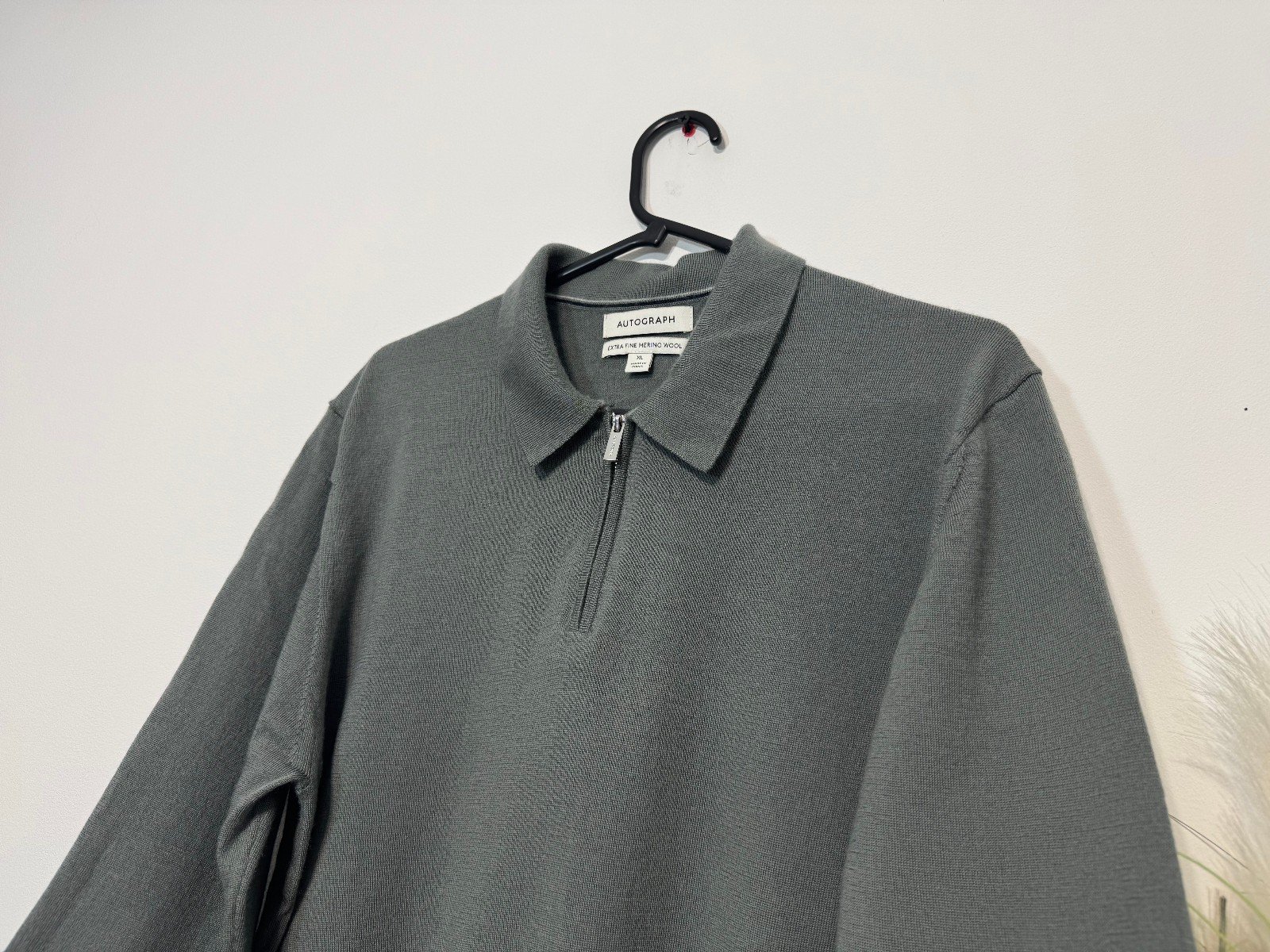 Autograph Sage 1/4 Zip Extra Fine Merion Wool Jumper Size XL