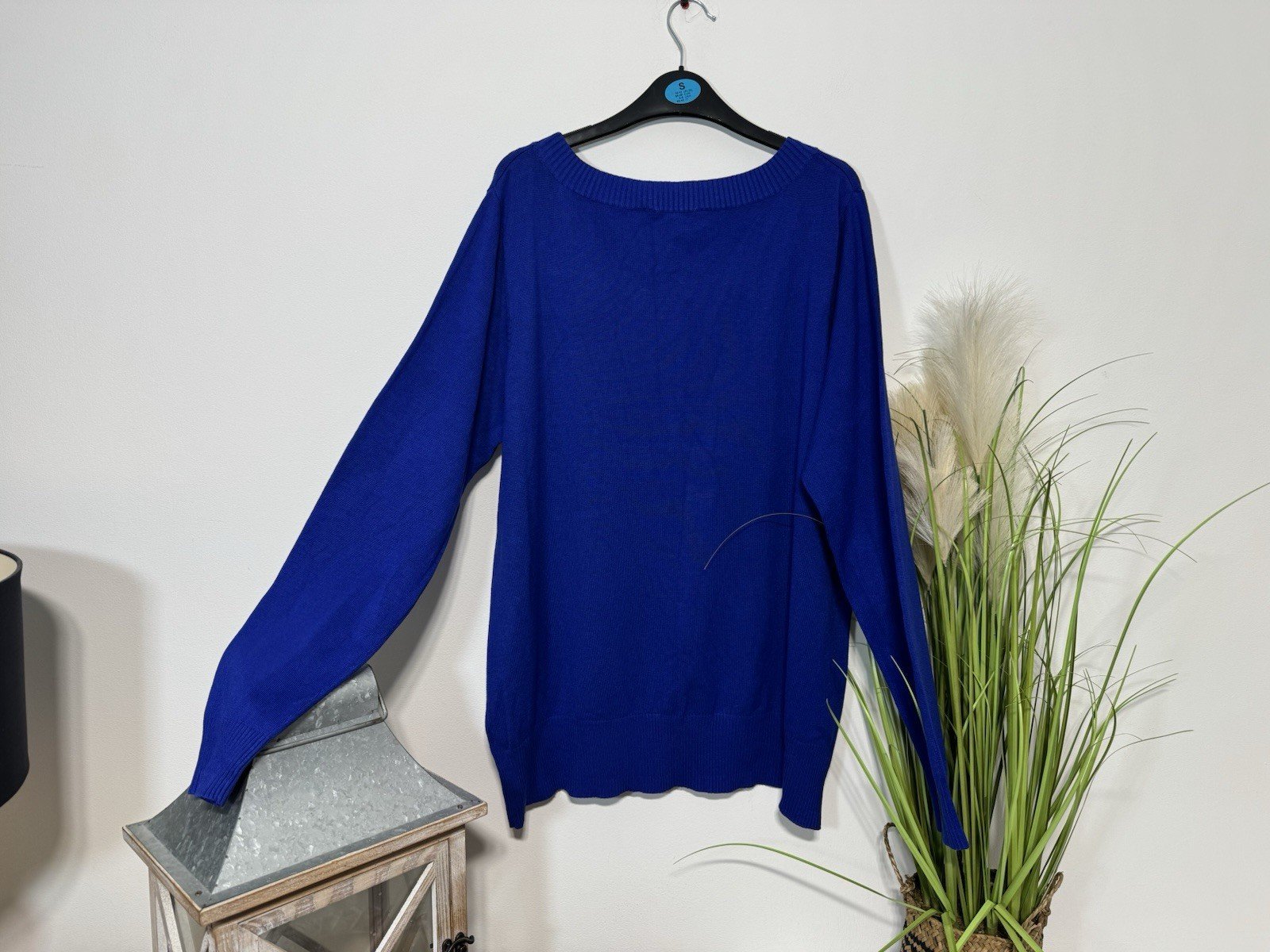 BHS Azure Blue Scoop Neck Tight Knit Bow Neck Detail Size 20
