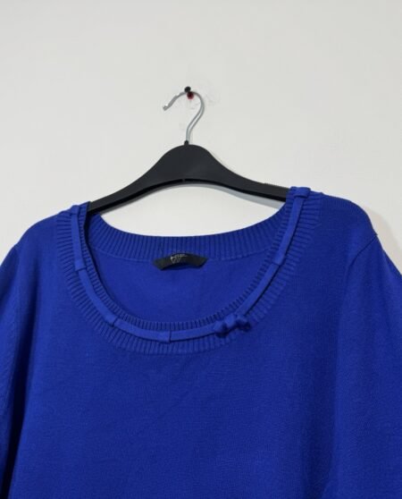 BHS Azure Blue Scoop Neck Tight Knit Bow Neck Detail Size 20
