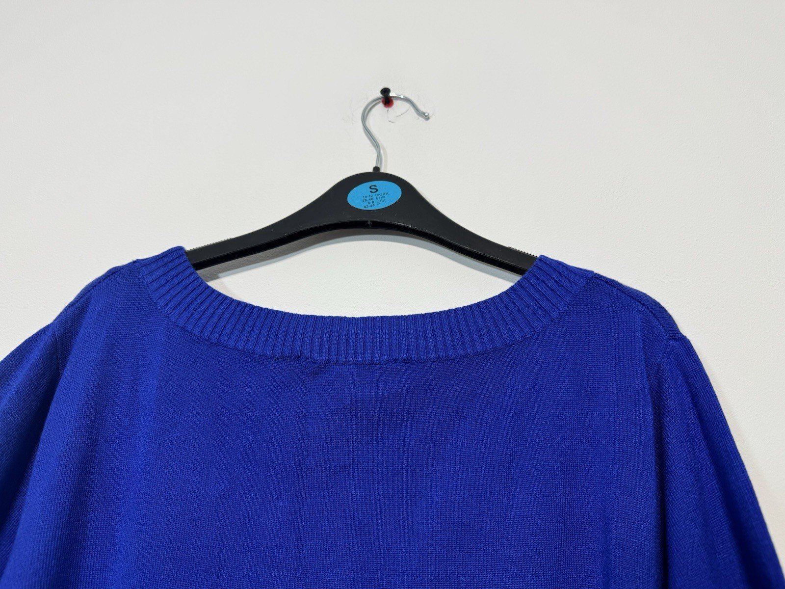 BHS Azure Blue Scoop Neck Tight Knit Bow Neck Detail Size 20