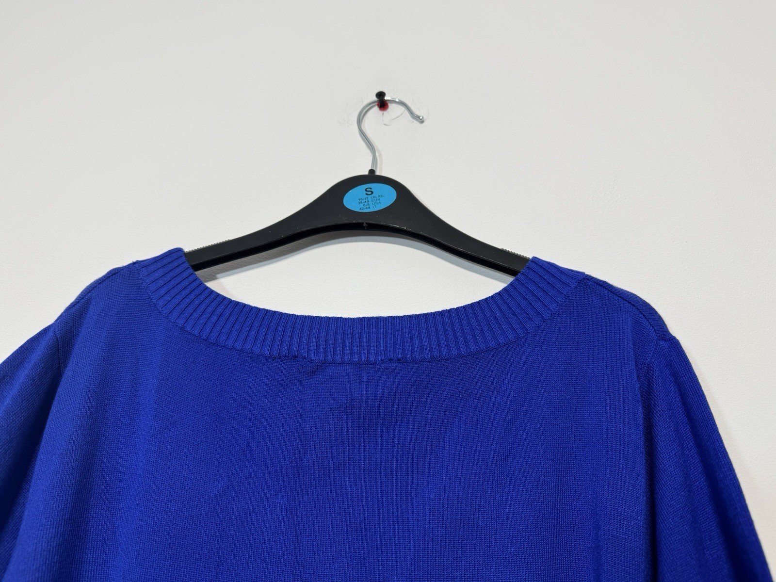 BHS Azure Blue Scoop Neck Tight Knit Bow Neck Detail Size 20