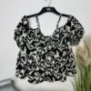 Black & Cream Print Cold Shoulder Peplum Top Size 16
