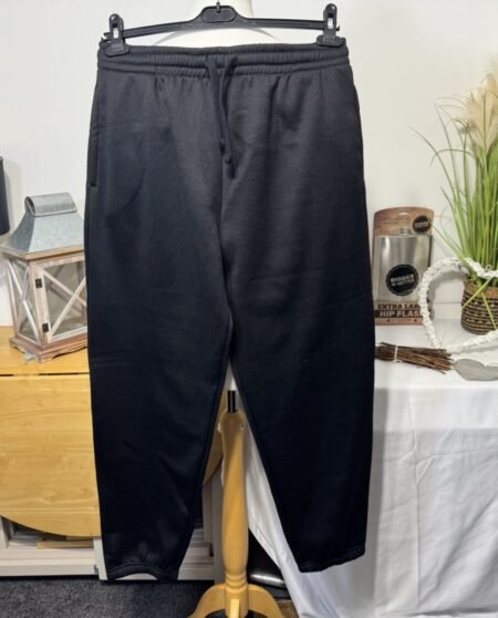 Black Fleece Lined Joggers Elasticated Waist & Cuffs Drawstring Size L