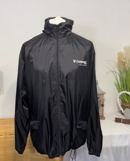 Black Graphic lining Coated Hidden Hood Jacket Size XL