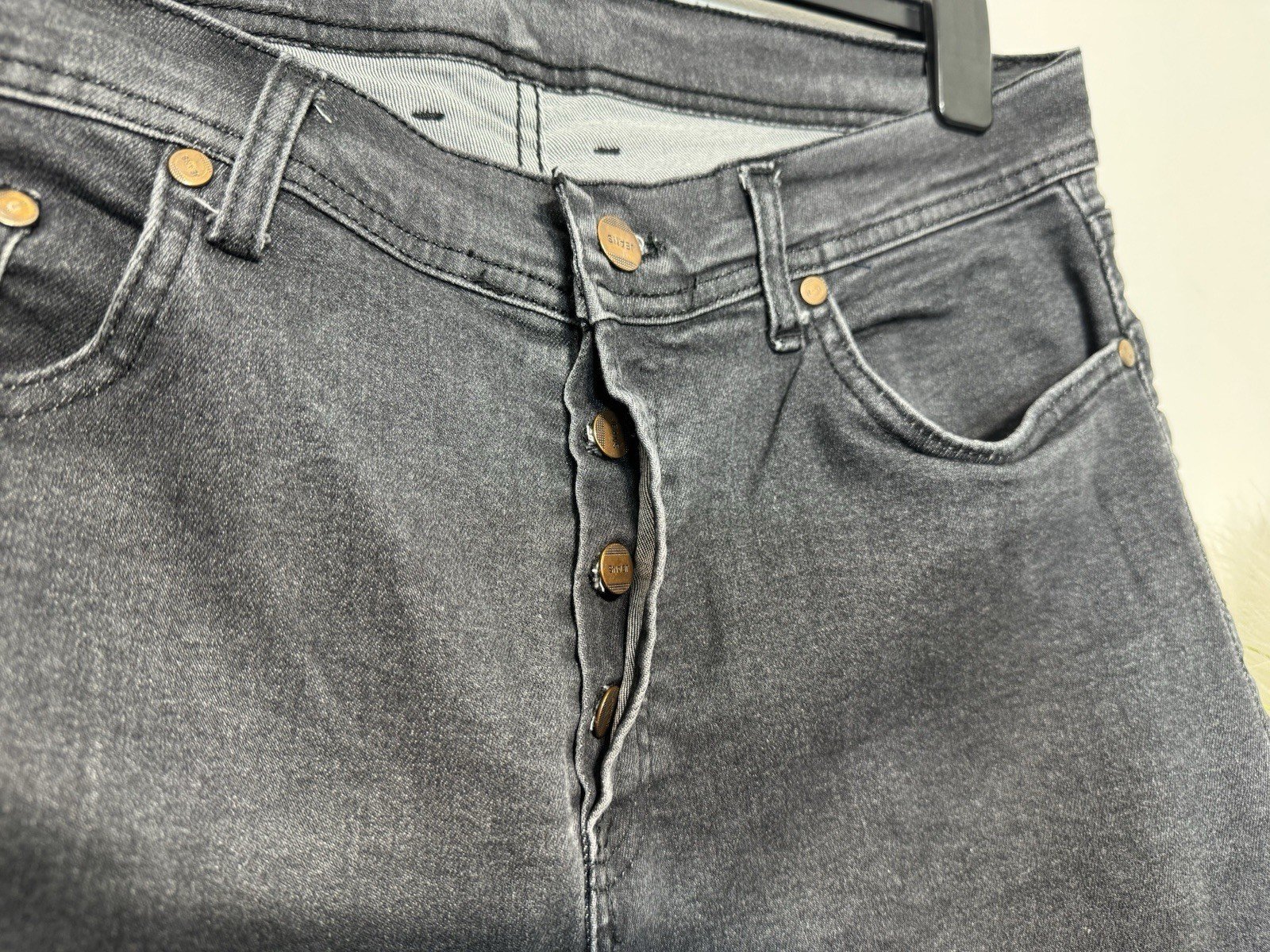 Black Slim Fit Button Close Jeans W34 L30