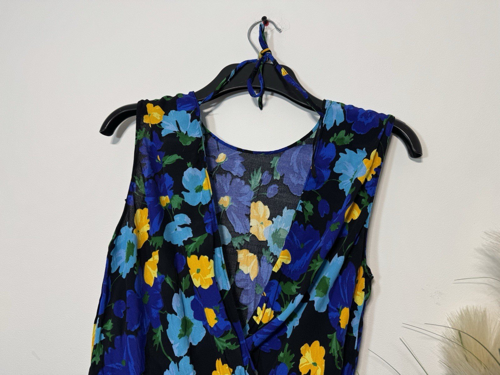 Blue Floral Dress Frill Waist V Back Size S