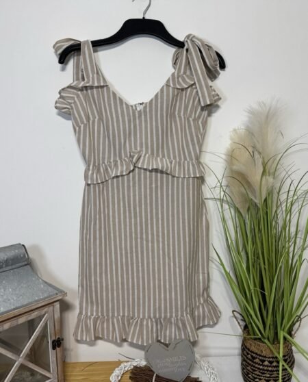 Boohoo Stripe Dress With Tie Straps & Frills Size 8