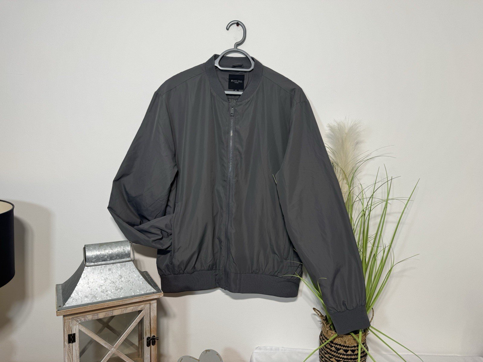 Brave Soul Sanjay Size XL Grey Lined Bomber Jacket