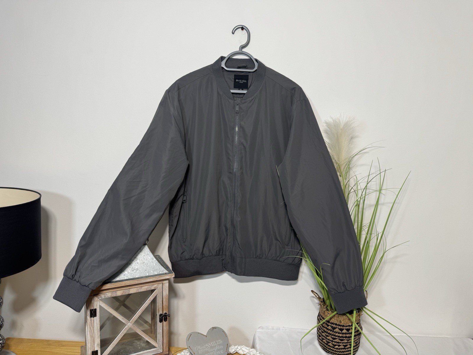 Brave Soul Sanjay Size XL Grey Lined Bomber Jacket