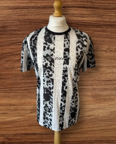 Burton Menswear Black/white Patterned T Shirt Front Detail Crew Neck Size XL