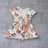 Cream Floral Stretch Play suit Flutter Sleeve V Front Tie Elasticated Waist M
