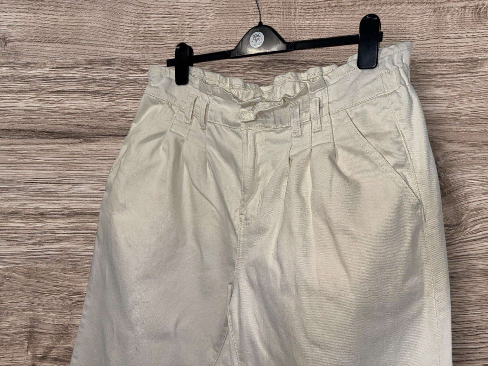 Denim Co Cream Boyfriend Jeans Cotton Pleated Waist Elasticated back Size 18