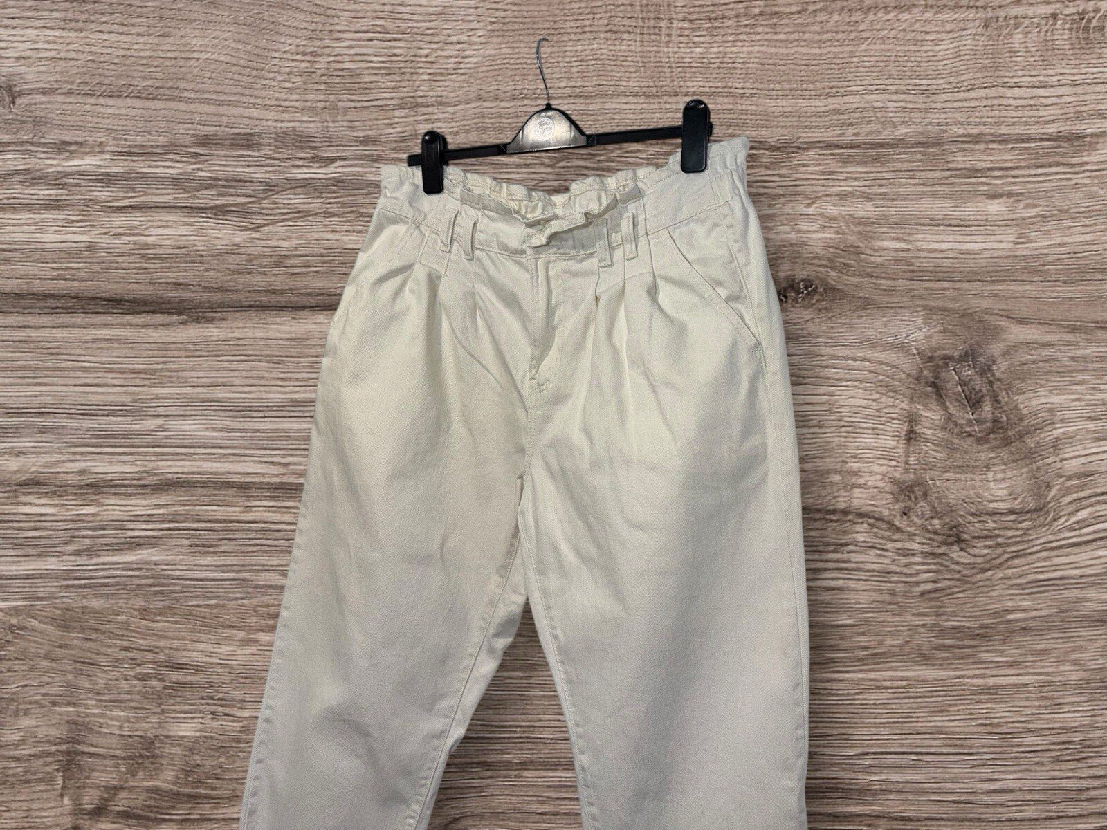 Denim Co Cream Boyfriend Jeans Cotton Pleated Waist Elasticated back Size 18