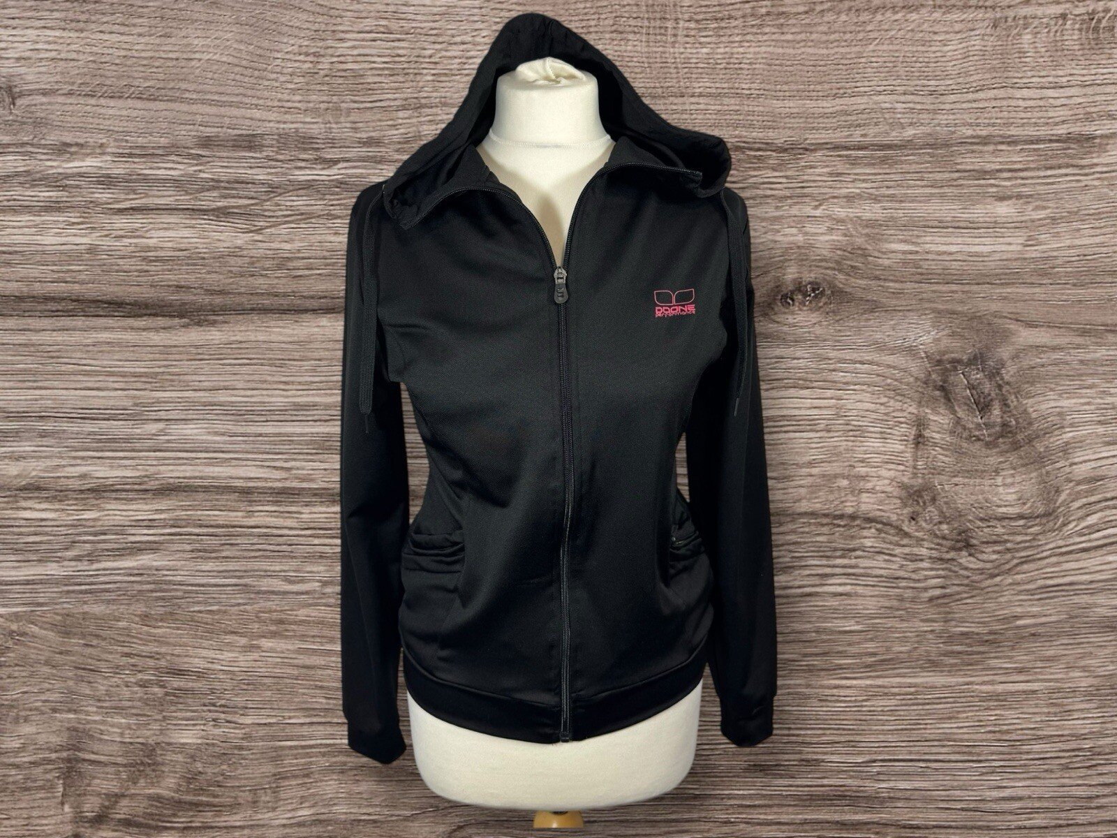 Doone Performance Black Zip Thru Hoodie Pockets Drawstring Hood Size M