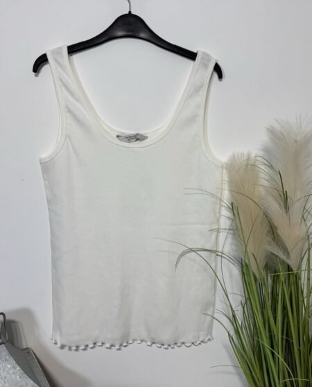 Ecru Ribbed Lettuce Hem Loungewear Tank Top Size 16-18