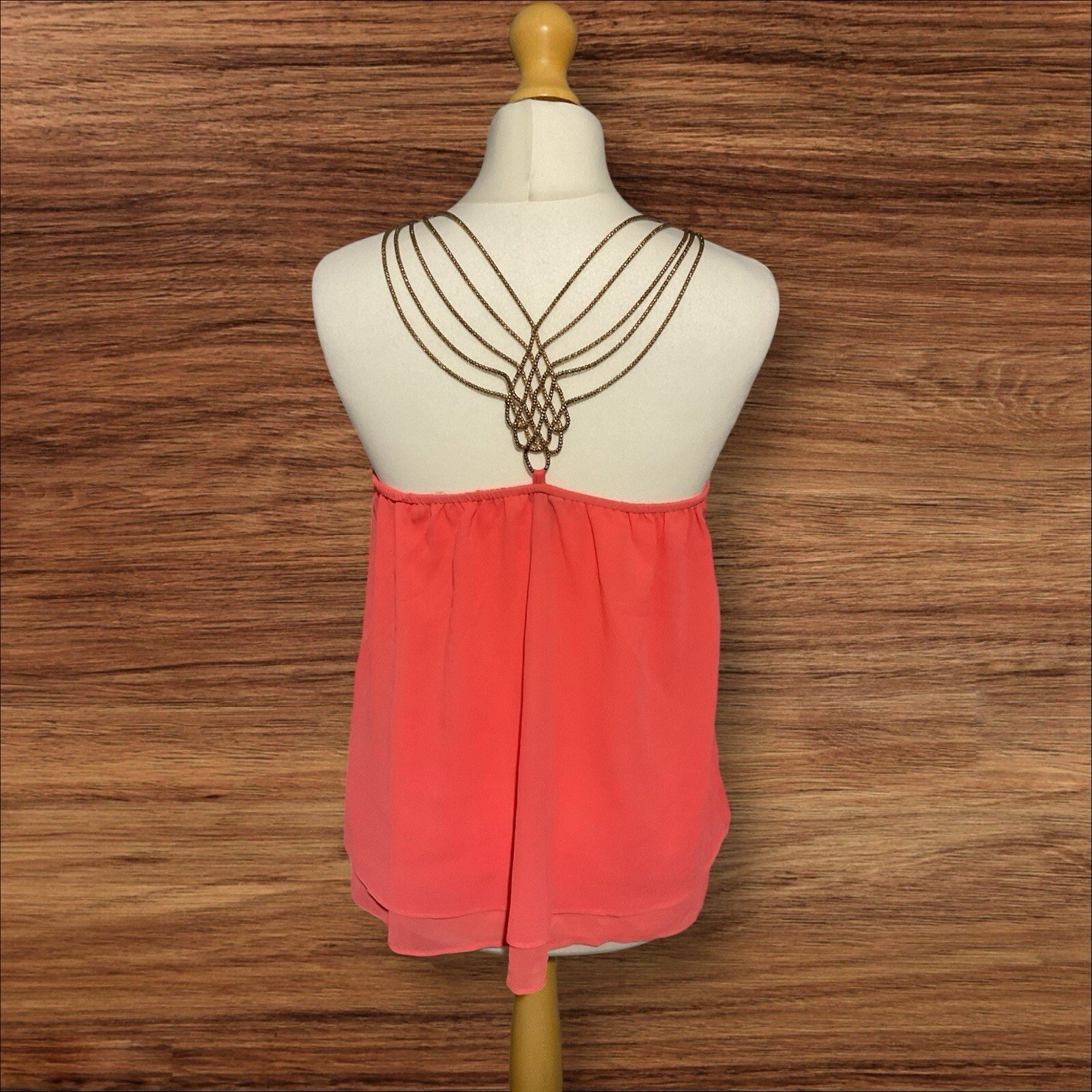 Eyn Eyn Coral Flowy Lined Top With Gold Bead Back Detail & Straps Size S