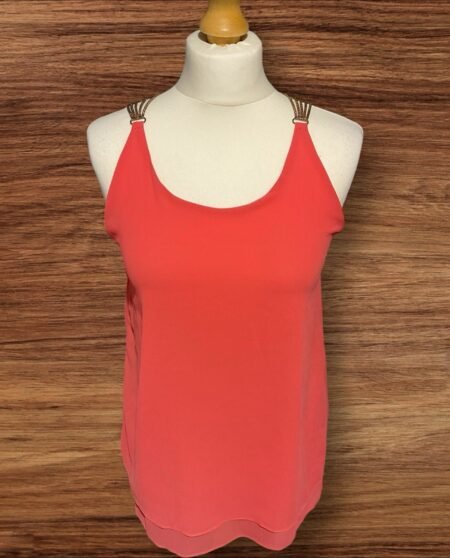 Eyn Eyn Coral Flowy Lined Top With Gold Bead Back Detail & Straps Size S