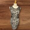 FBsister Black/White Geometric Pattern Knee Length Dress Net Yolk/middle Size S