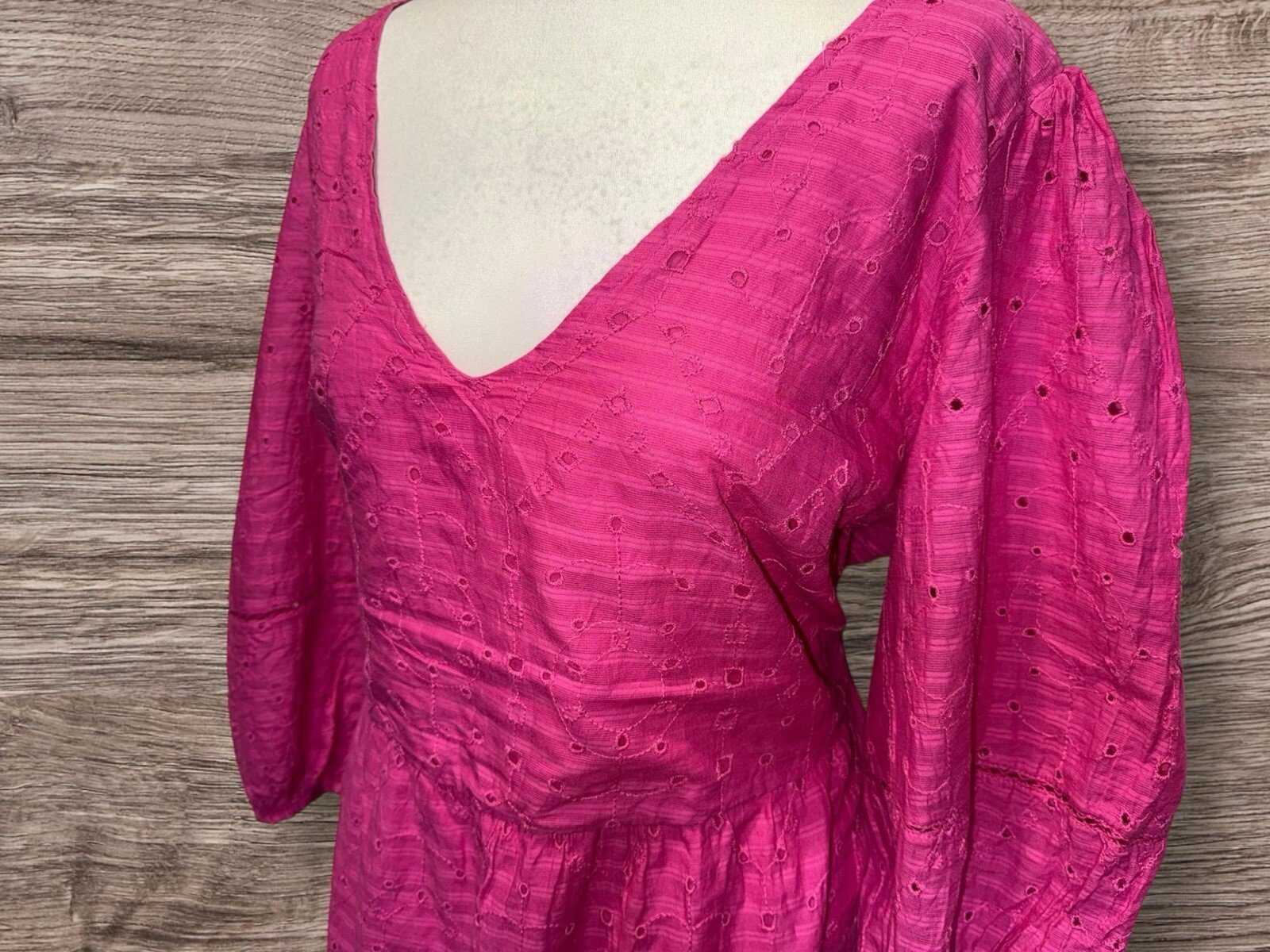 F&F Fushia Pink Lined Tunic/Dress V Neck front/rear Balloon Sleeve Size 18