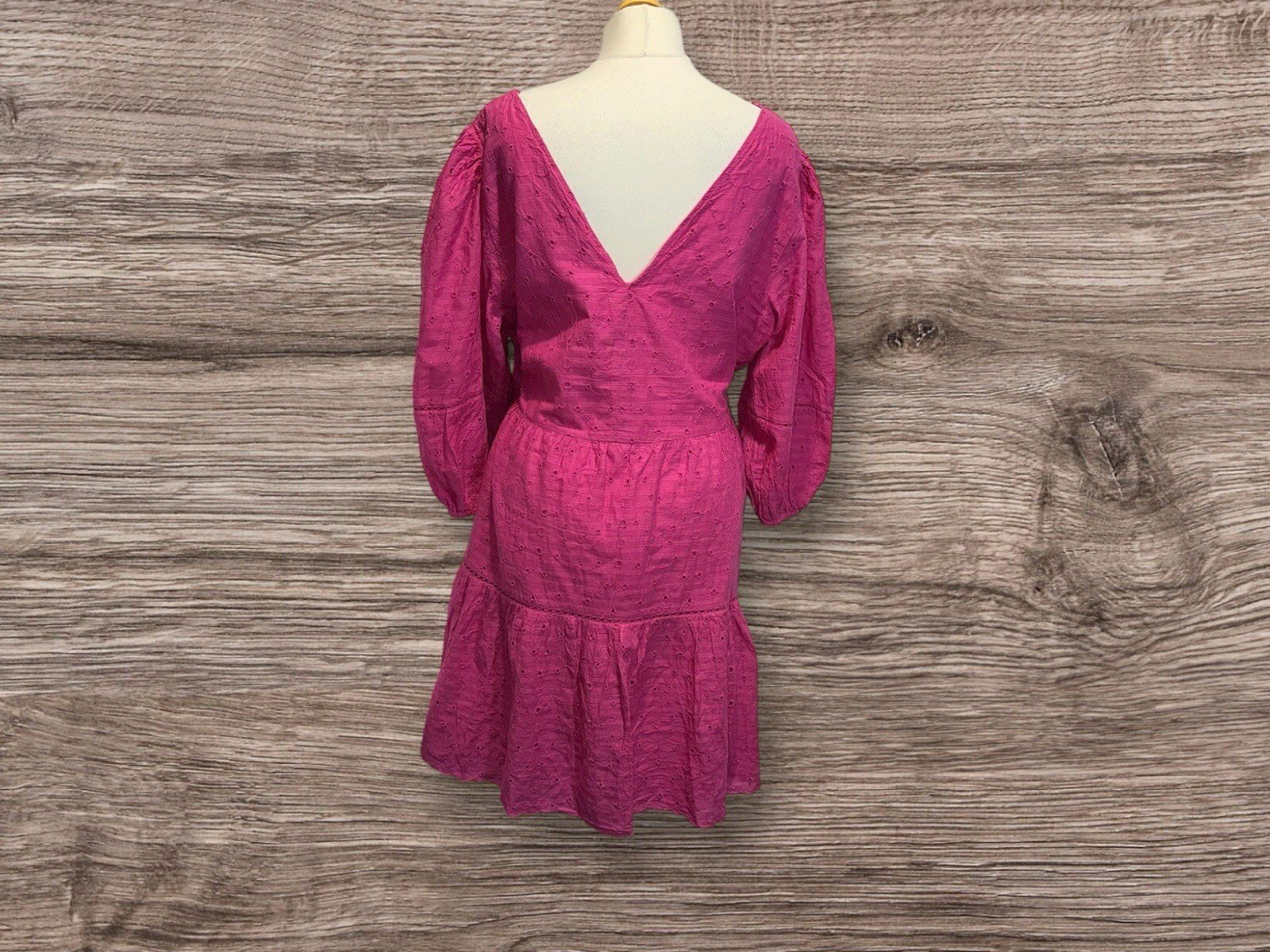 F&F Fushia Pink Lined Tunic/Dress V Neck front/rear Balloon Sleeve Size 18