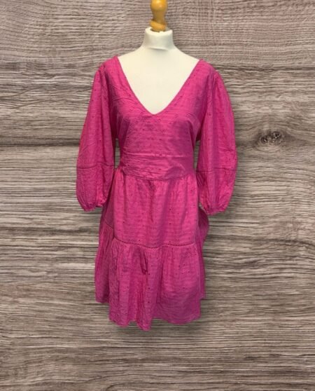 F&F Fushia Pink Lined Tunic/Dress V Neck front/rear Balloon Sleeve Size 18
