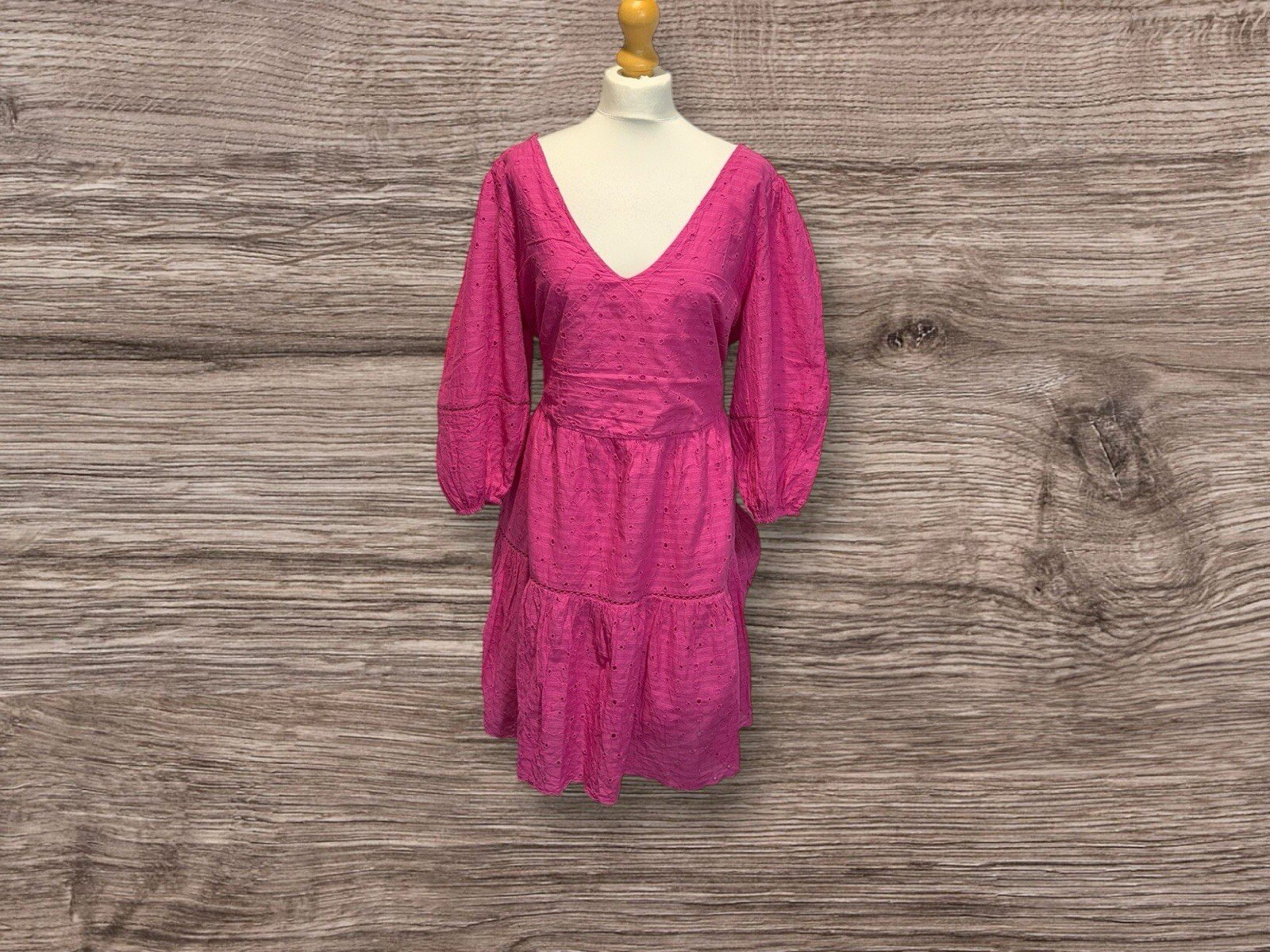 F&F Fushia Pink Lined Tunic/Dress V Neck front/rear Balloon Sleeve Size 18
