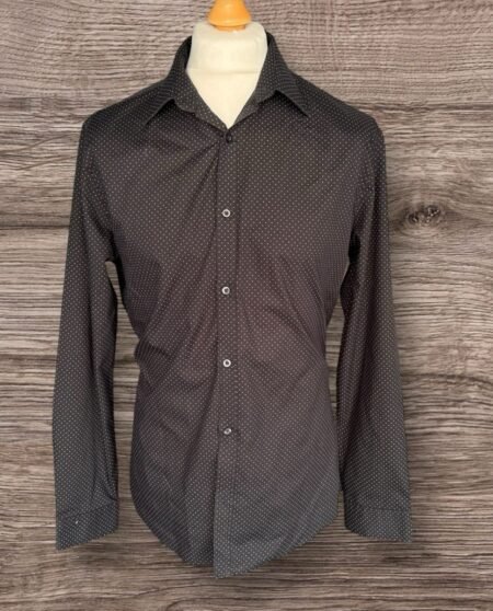 F&F Tailoring Black & Grey Polka Dot Slim Fit Shirt Neck 16.5