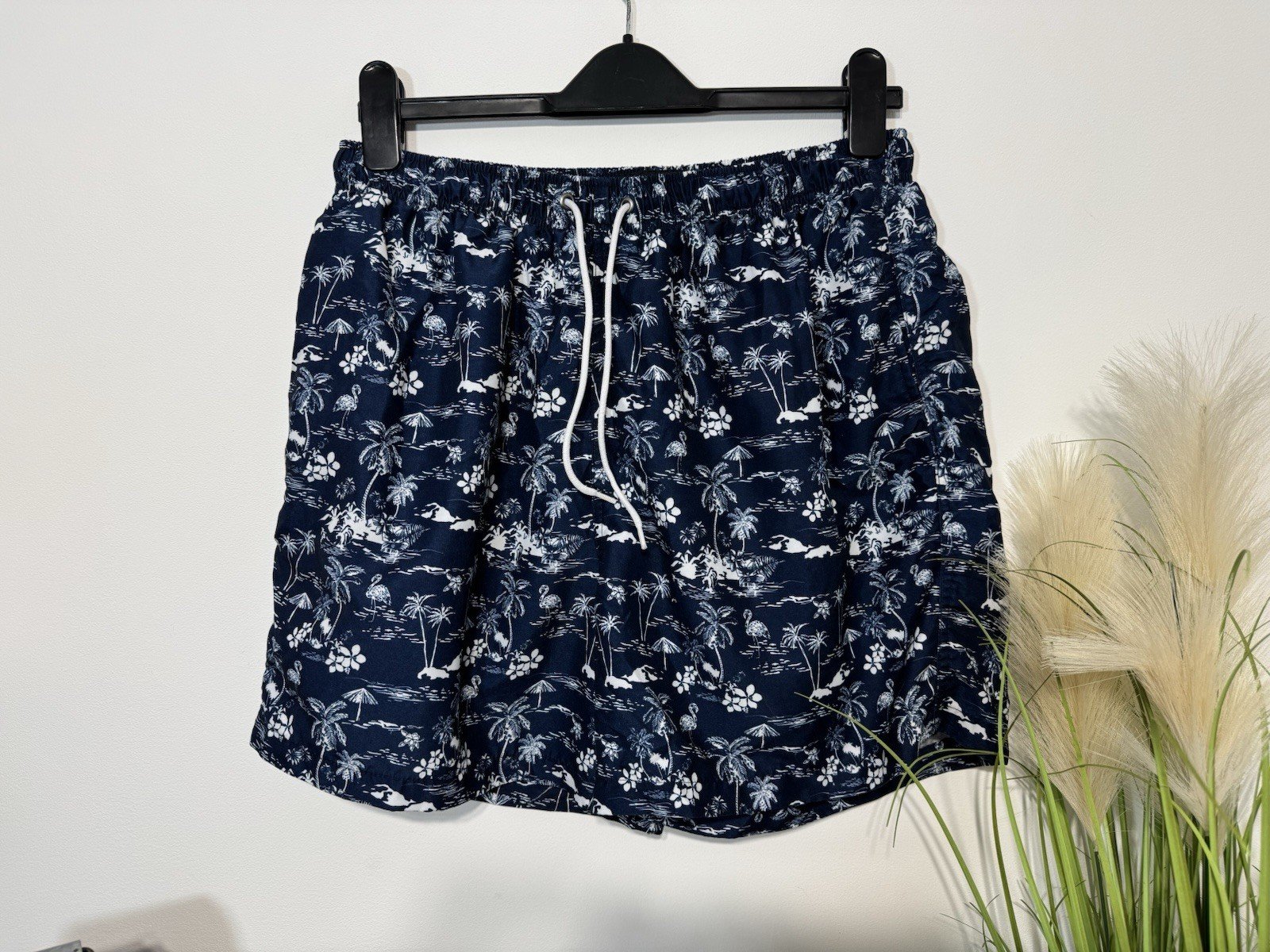 French Navy Hawaiian Mesh Lined Swim Shorts Elasticated Waist Size L