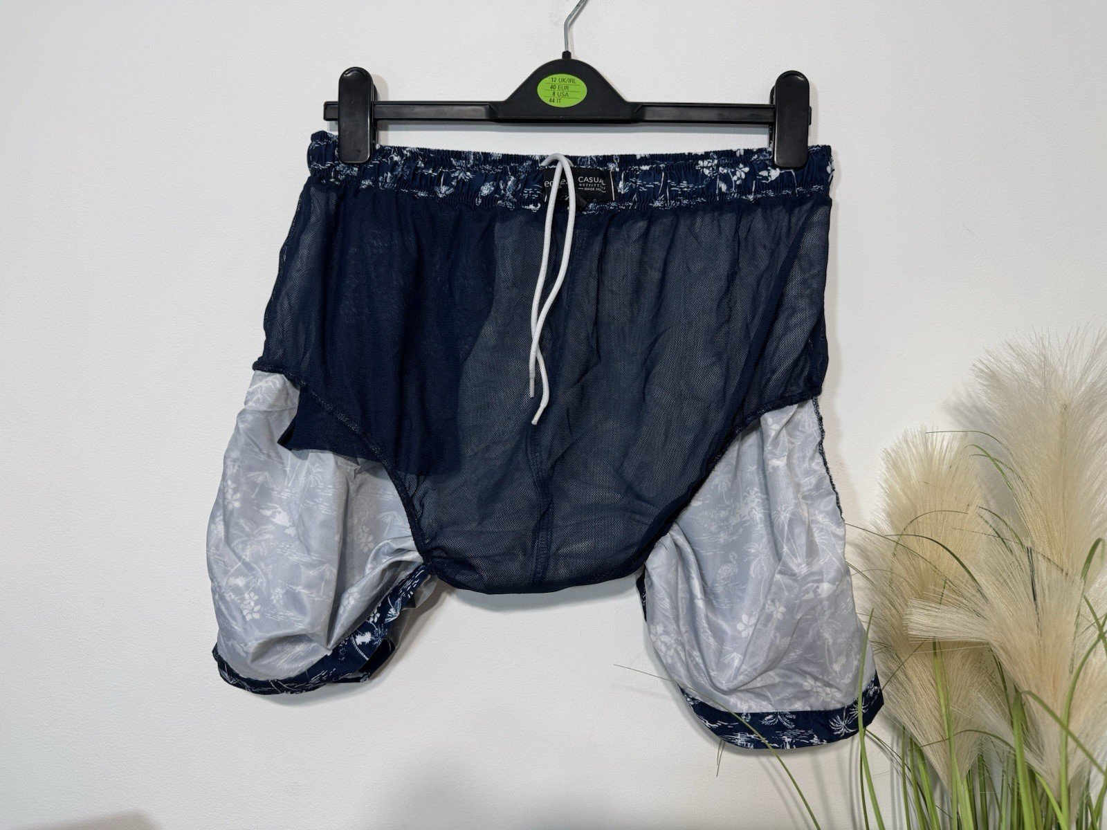 French Navy Hawaiian Mesh Lined Swim Shorts Elasticated Waist Size L