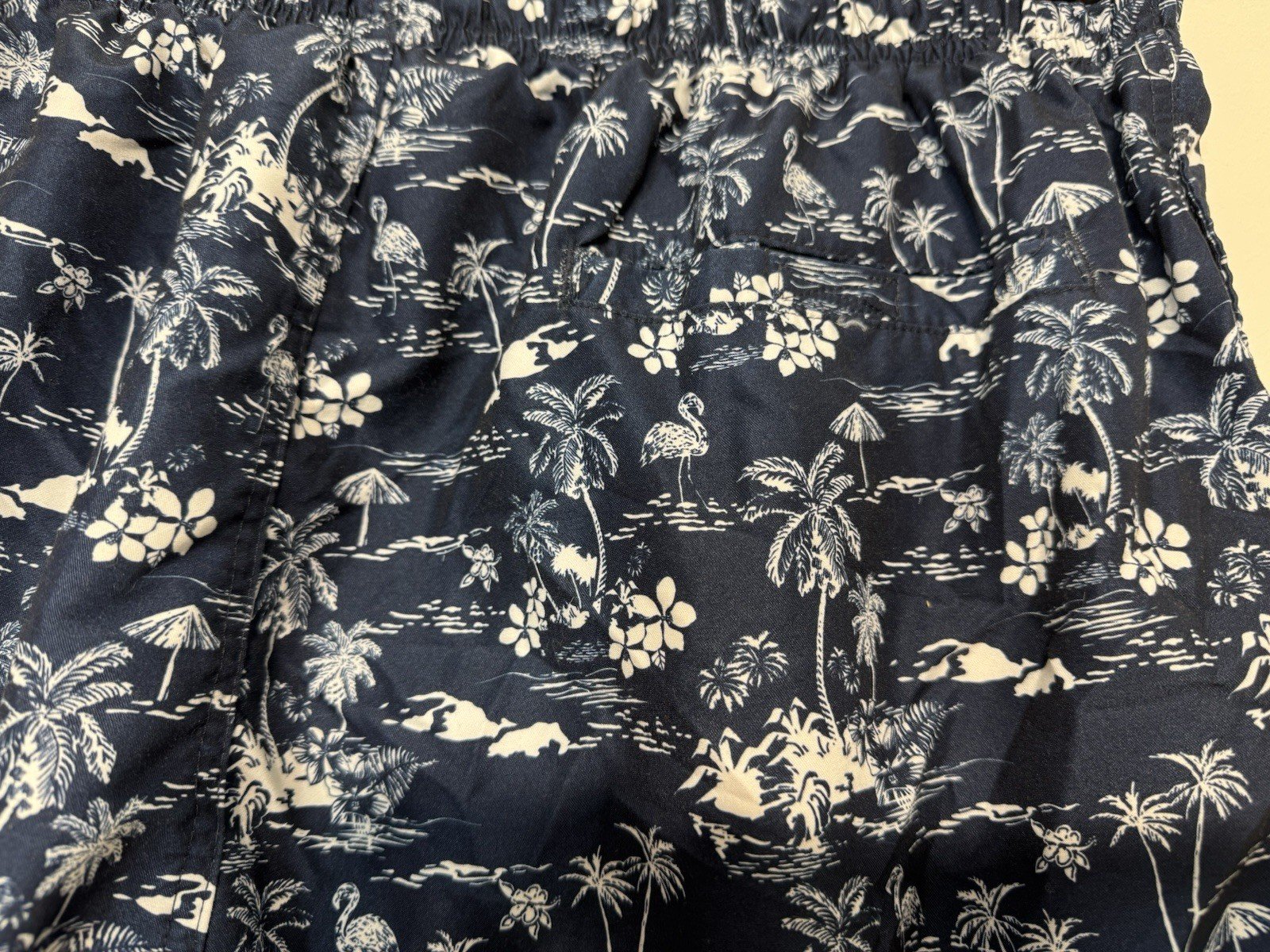 French Navy Hawaiian Mesh Lined Swim Shorts Elasticated Waist Size L