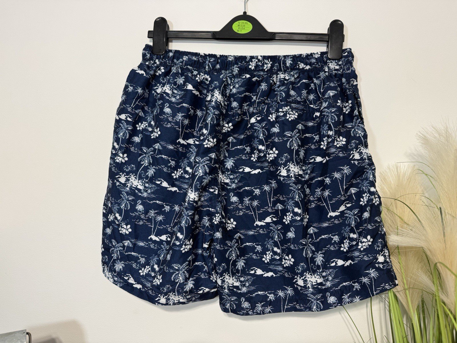 French Navy Hawaiian Mesh Lined Swim Shorts Elasticated Waist Size L