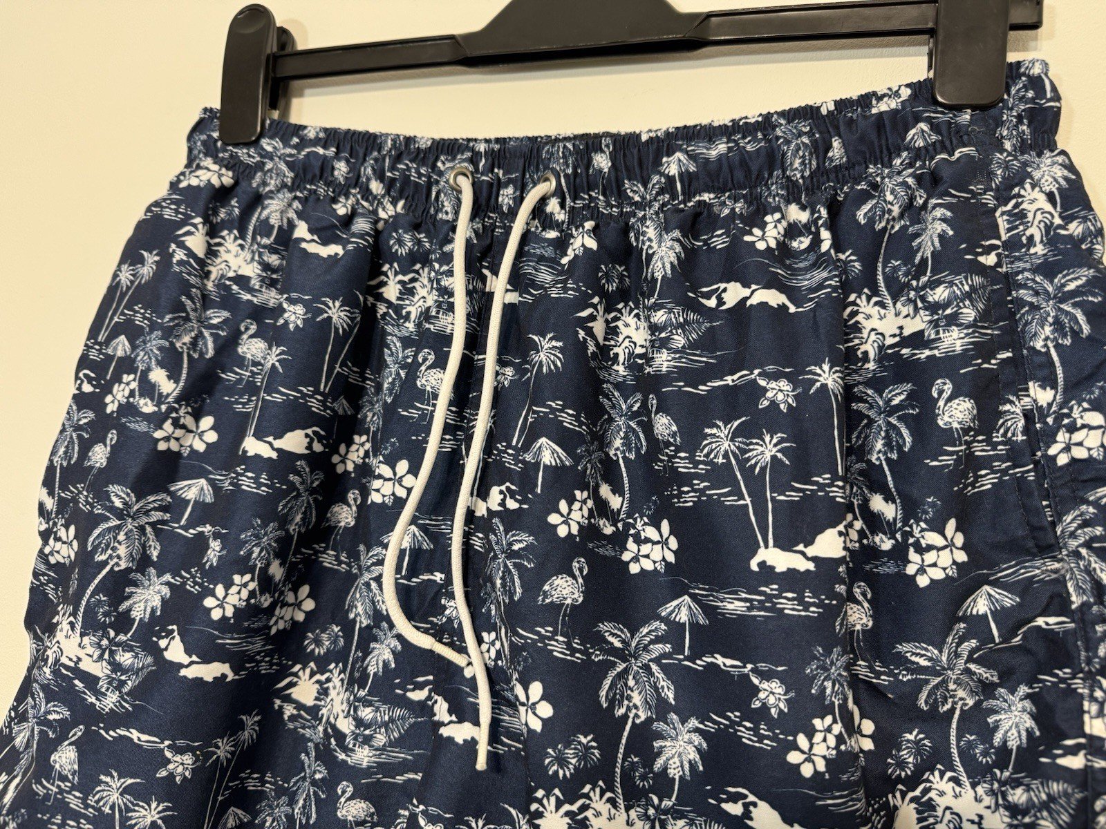 French Navy Hawaiian Mesh Lined Swim Shorts Elasticated Waist Size L