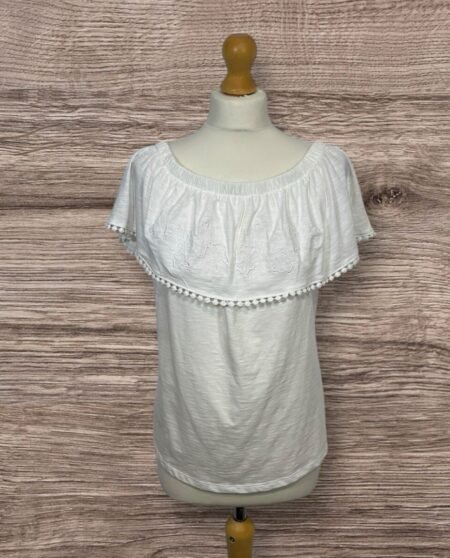 George Cold Shoulder White Cotton Top Embroidered Yolk Size 16