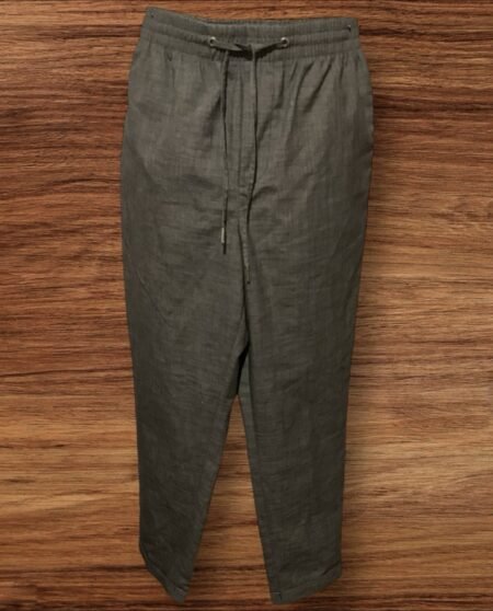 Grey Woven Trousers Elastic/drawstring Waist Front/rear Pockets Turnups Size 30