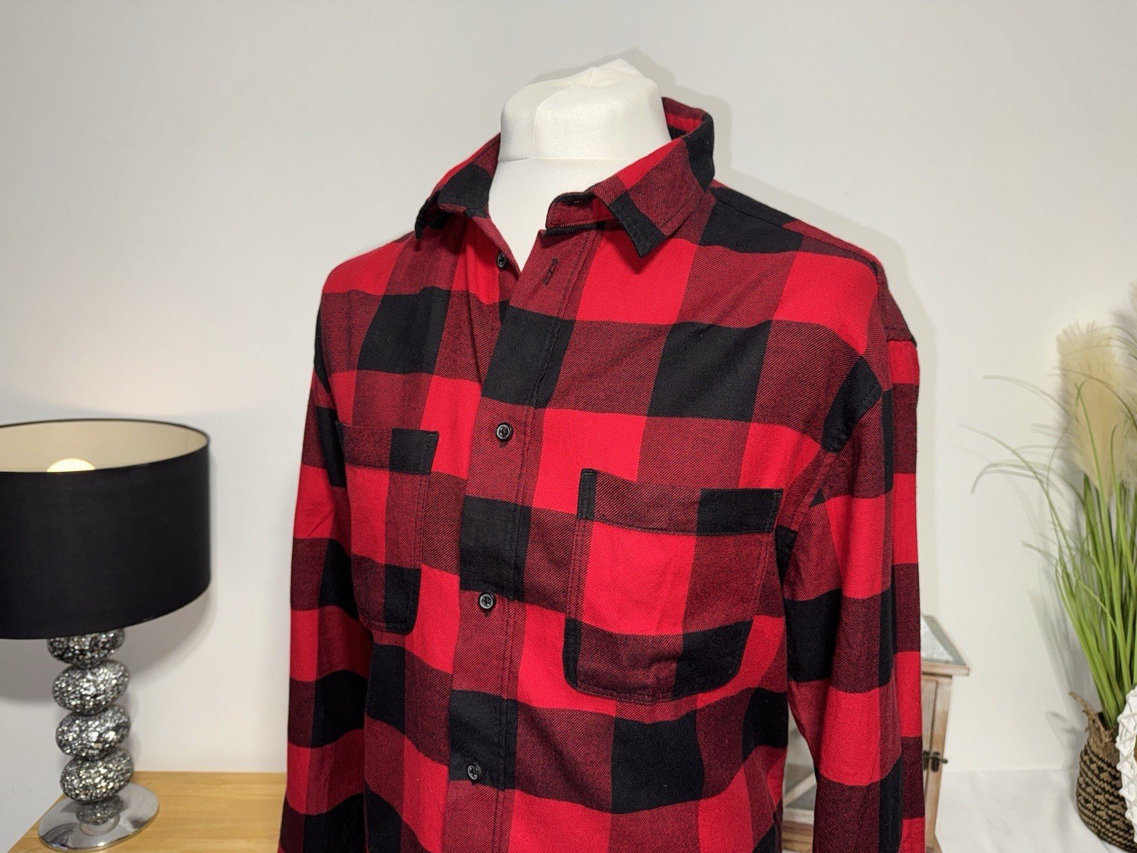 H&M Divided Red & Black Check Shacket Size L