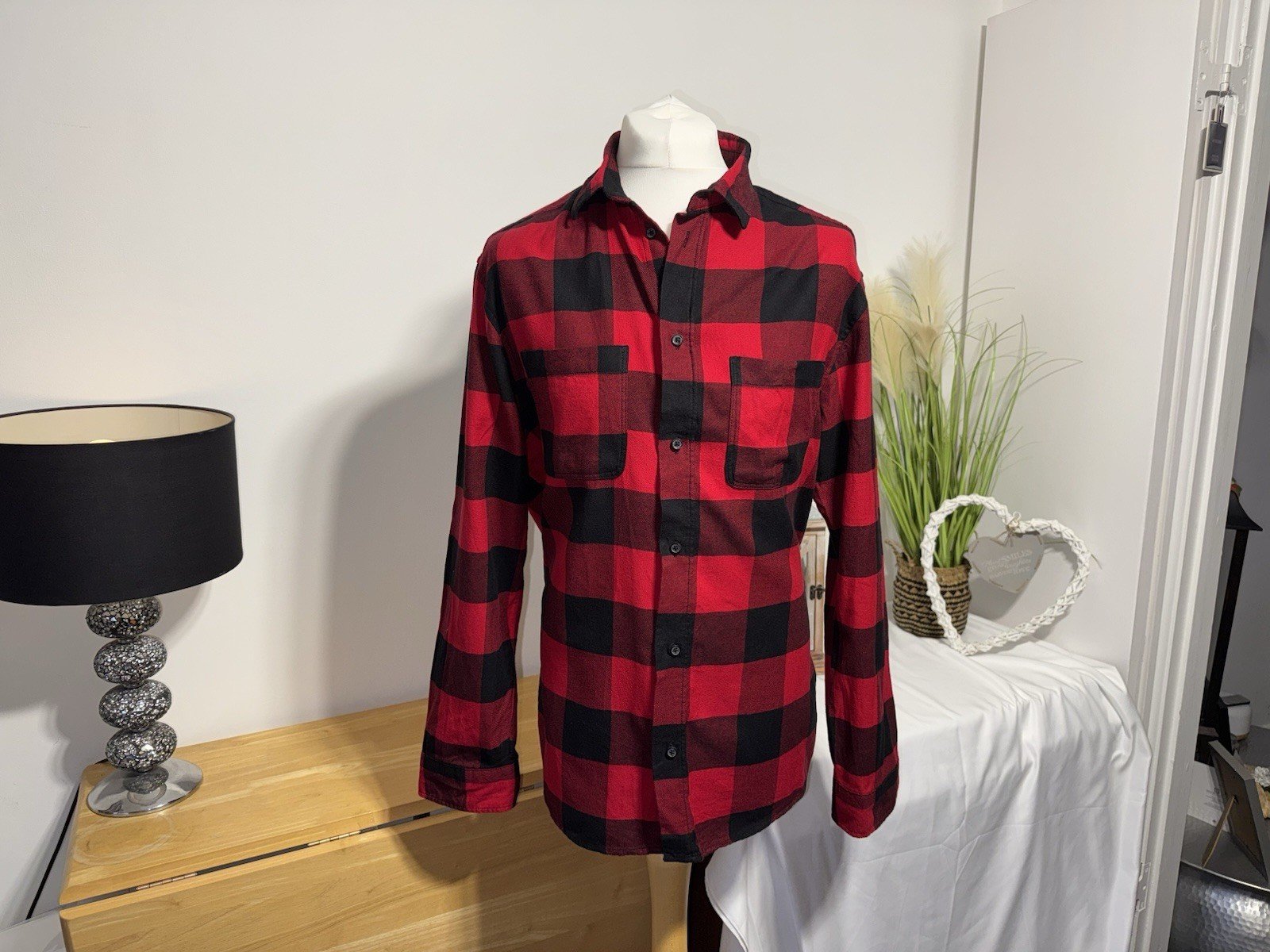 H&M Divided Red & Black Check Shacket Size L
