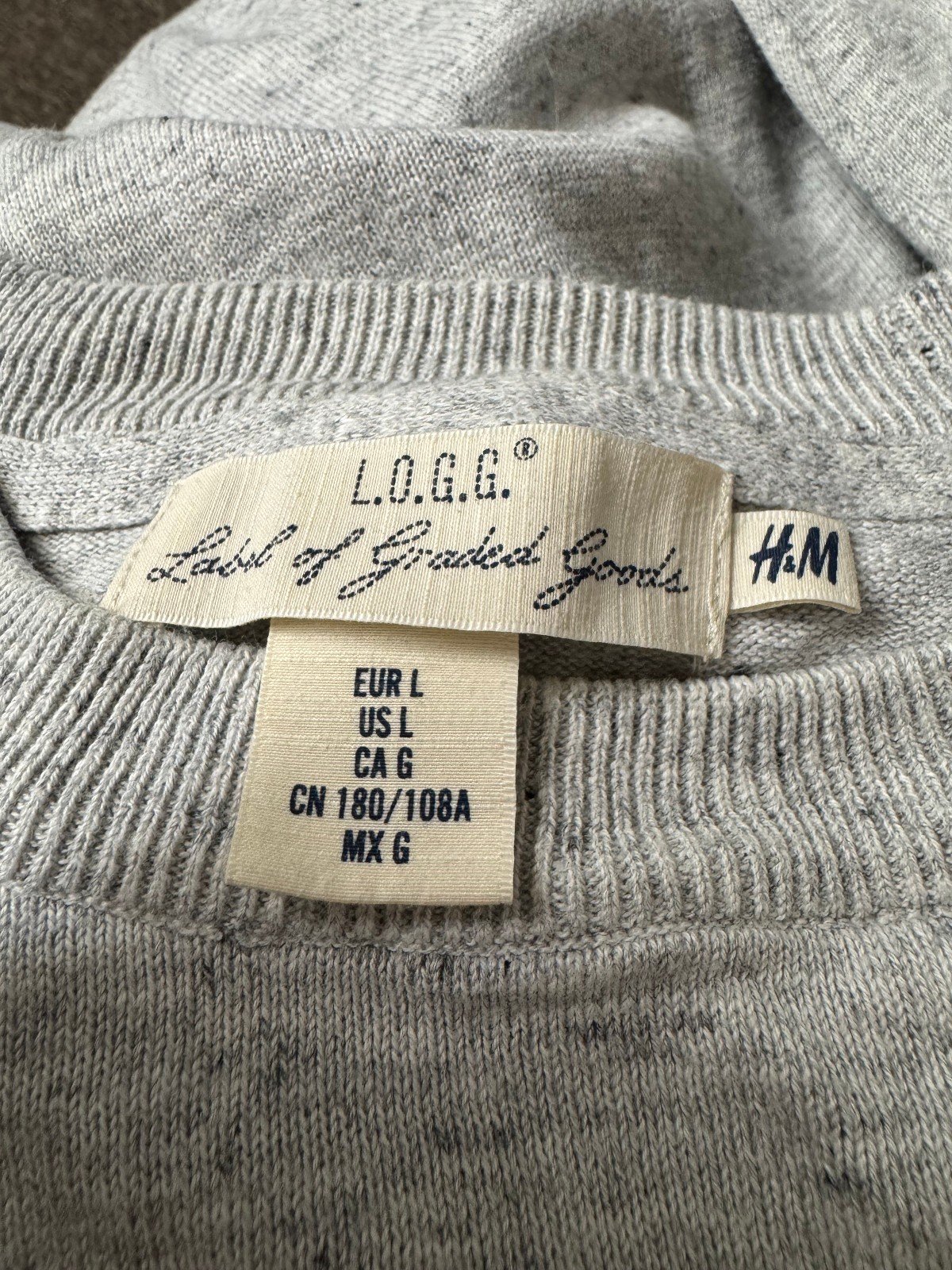 H&M GREY FLECK CREW NECK JUMPER SIZE L