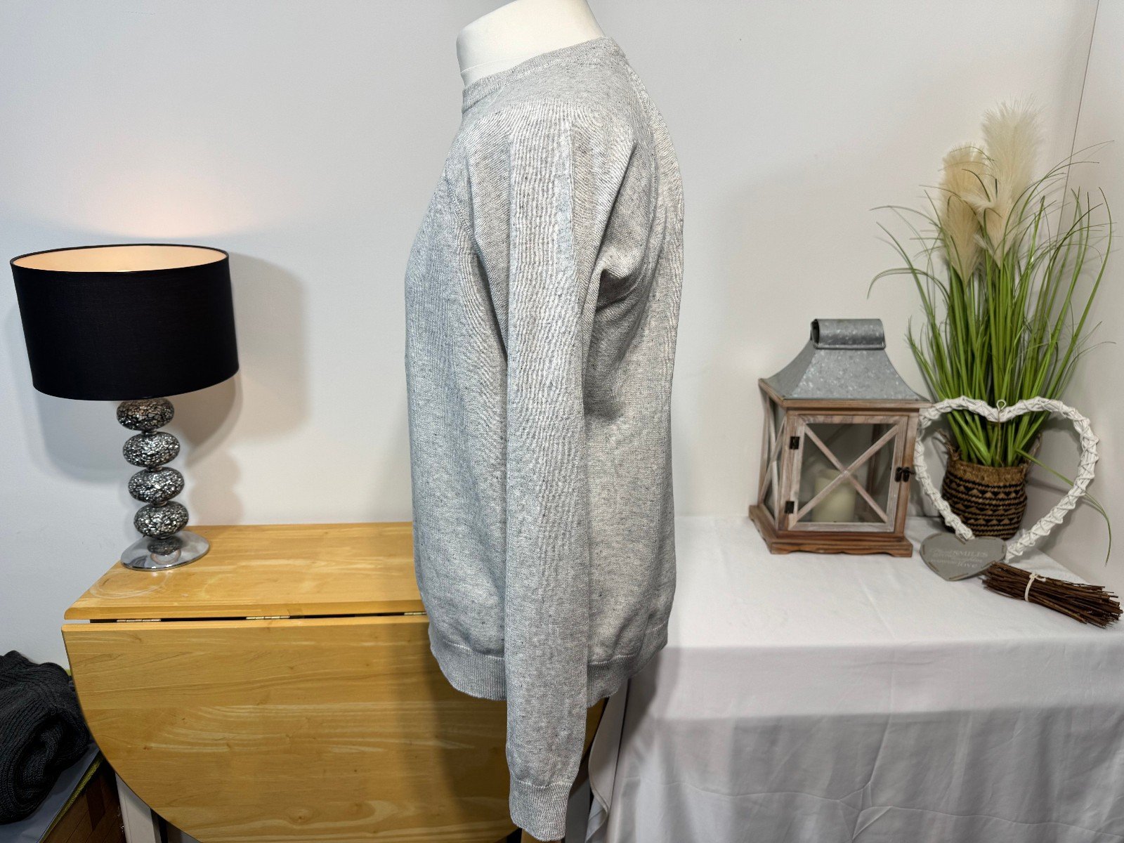 H&M GREY FLECK CREW NECK JUMPER SIZE L