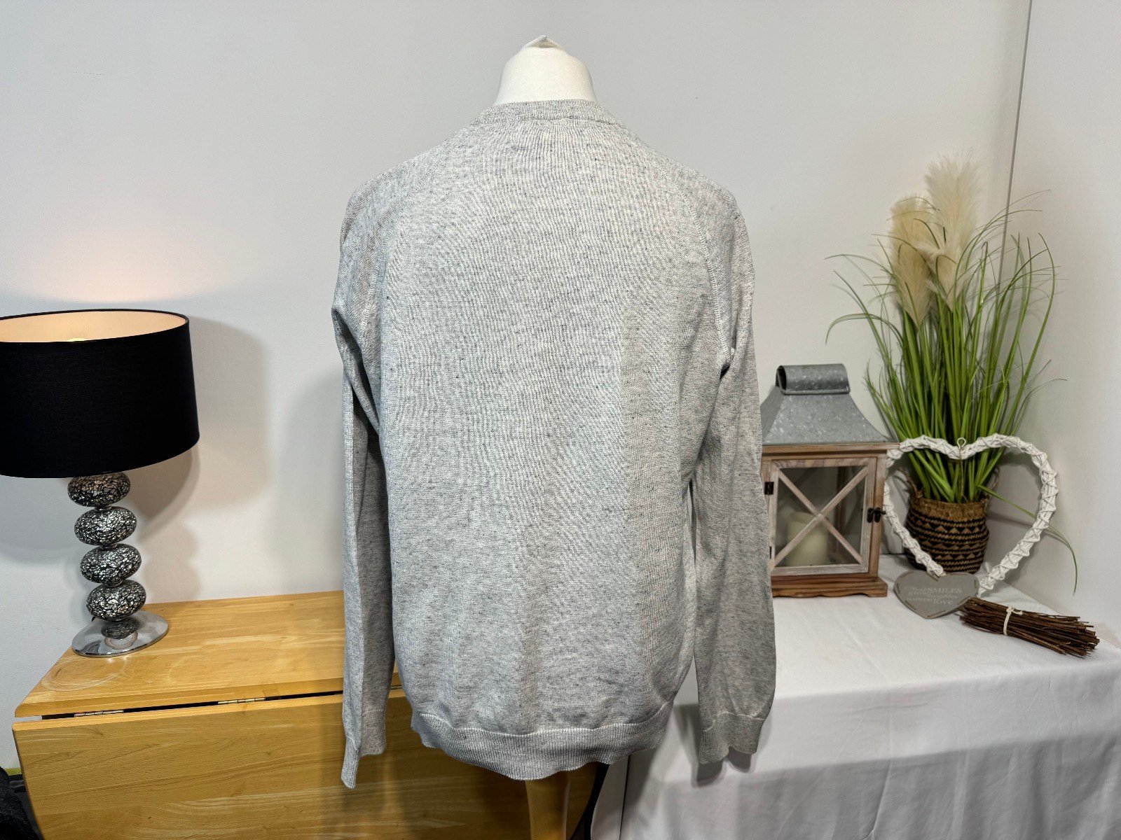 H&M GREY FLECK CREW NECK JUMPER SIZE L